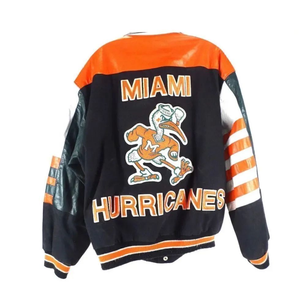 Jeff Hamilton leather varsity university of Miami jacket